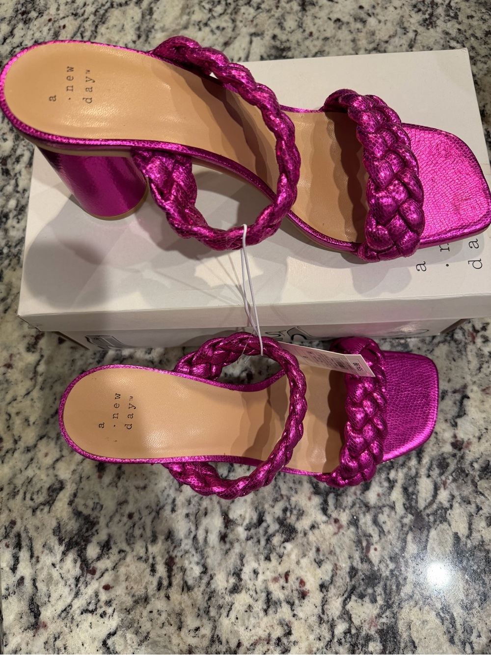 a new day Metallic Fuchsia Braided Block Heel Sandals